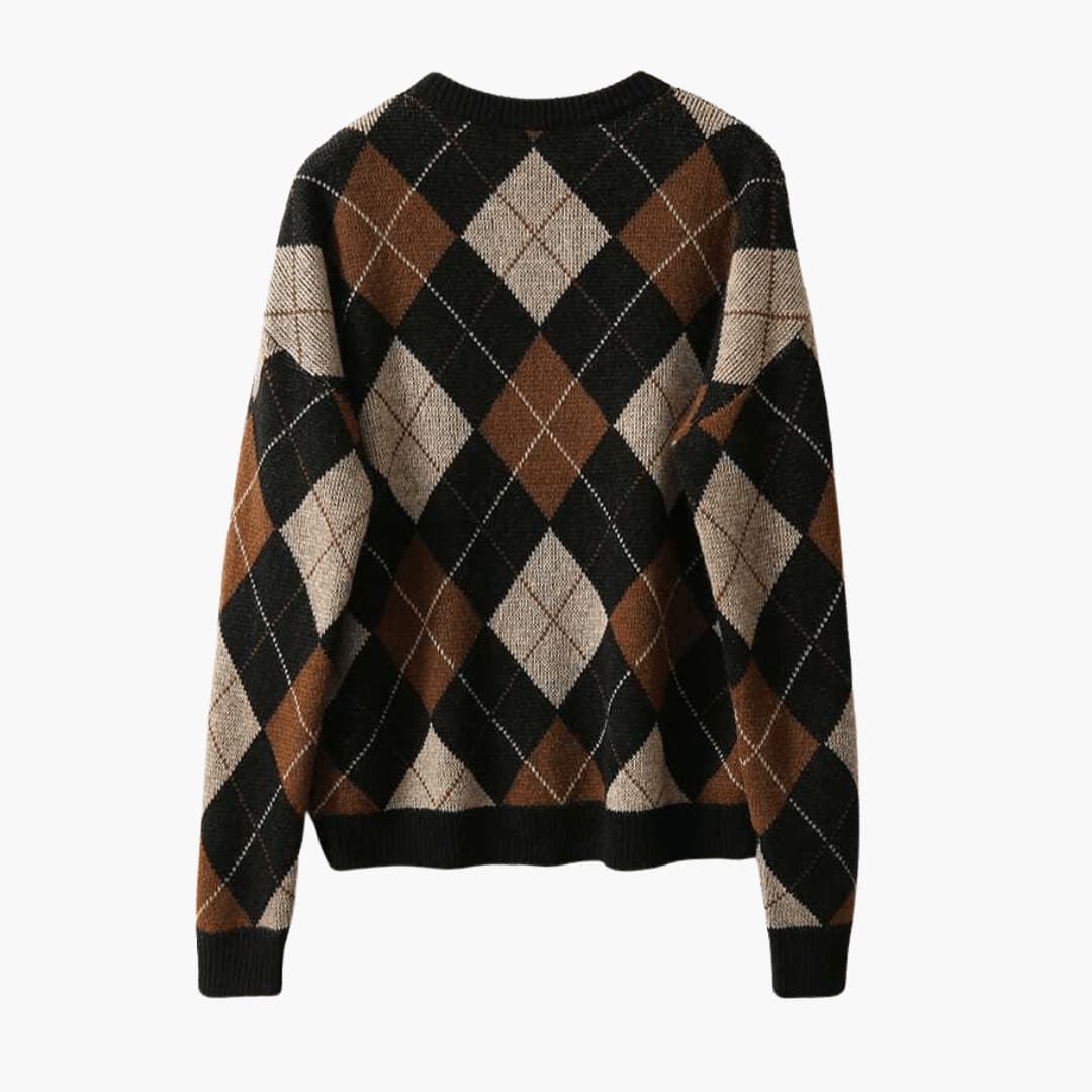 Women's Knit Sweater with Retro Stripes and Round Neckline