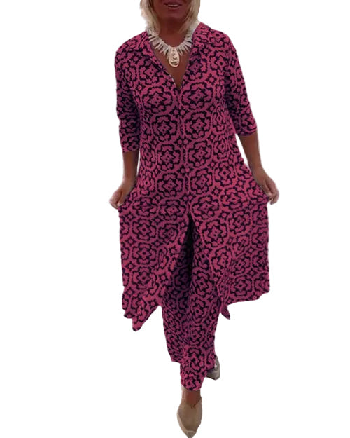 Women's Two-Piece Set with Geometric Design and Relaxed Fit