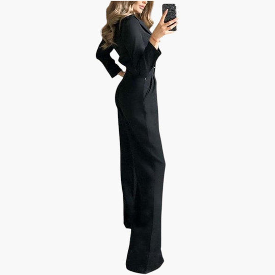 Women's Tailored Jumpsuit with Lapel Collar and Wide-Leg Cut