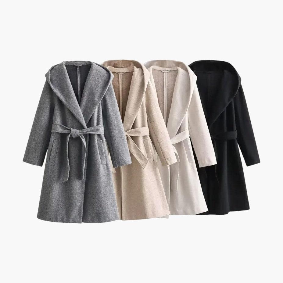 Women’s Trench Coat with Hood and Belted Waist