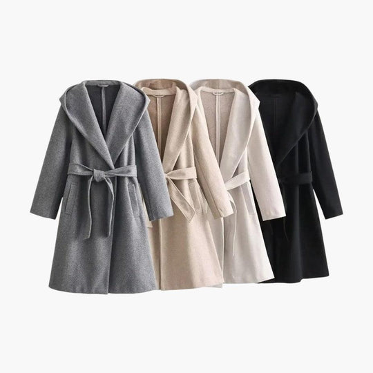 Women’s Trench Coat with Hood and Belted Waist