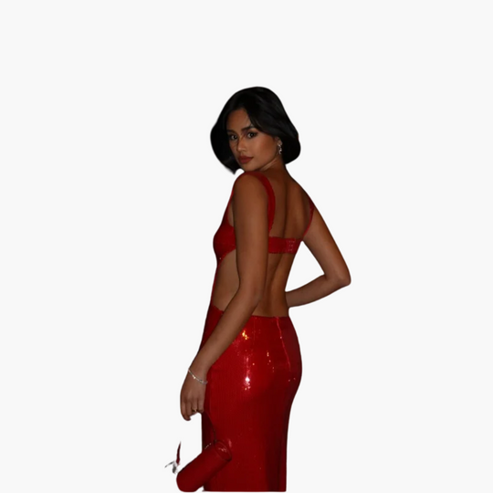 Women’s Evening Gown with Square Neck and Sequin Detailing