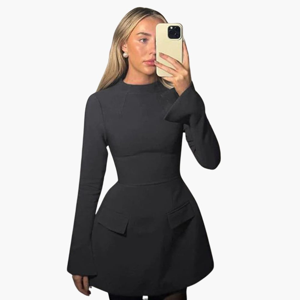 Women Mini Dress with Open Back and Flared Sleeves