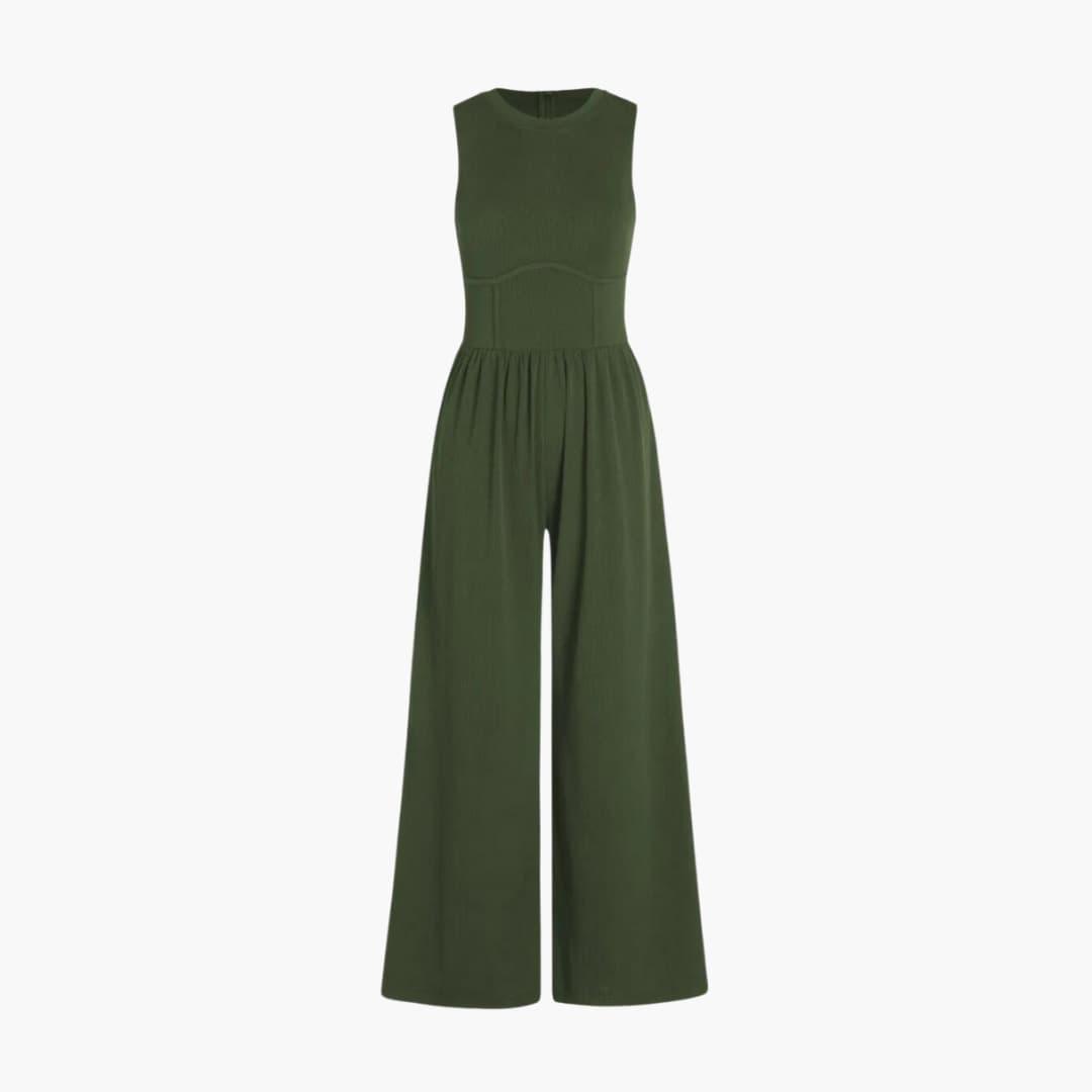 Women's Sleeveless Jumpsuit with Round Neckline and Wide-Leg Cut
