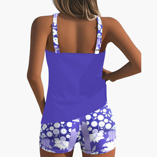 Women’s Tankini Set with Scoop Neck and Mid-Rise Shorts