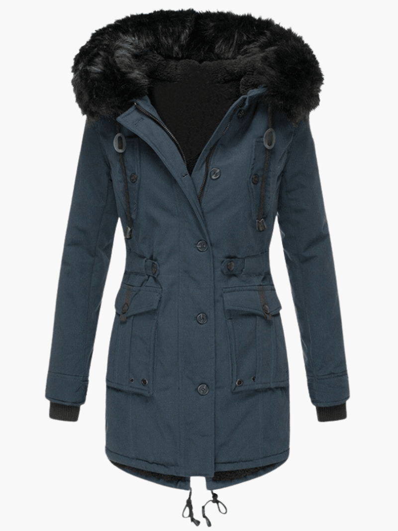 Women’s Hooded Parka with Front Pockets and Mid-Length Silhouette