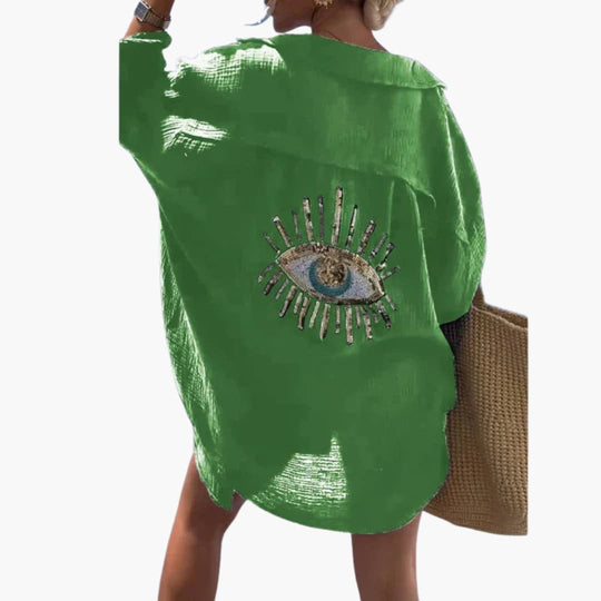 Women’s Oversized Beach Shirt with Collar and Embroidery