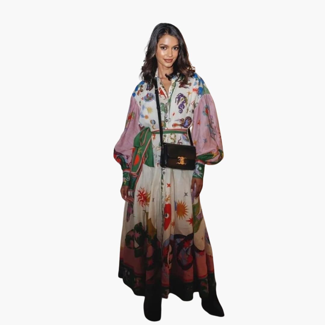 Women’s maxi shirt dress with button fastening and waist tie