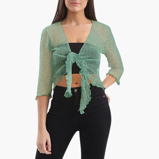 Women's Shrug with Tie Closure and Three-Quarter Sleeves