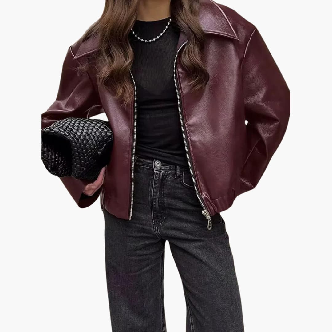 Women’s Bomber Jacket with Zip-Up Front and Collar