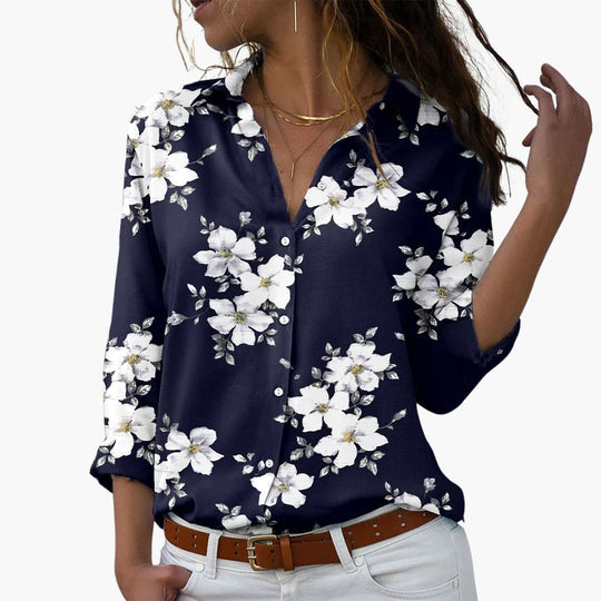 Women’s Blouse with Button Fastening and Printed Design