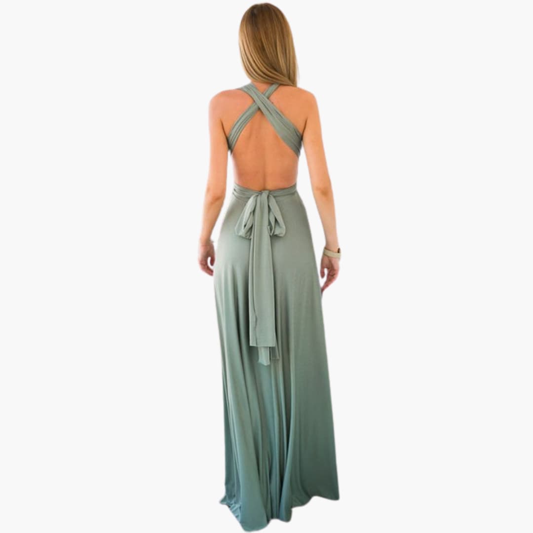 Women’s Convertible Maxi Dress with Backless Design and Adjustable Waist