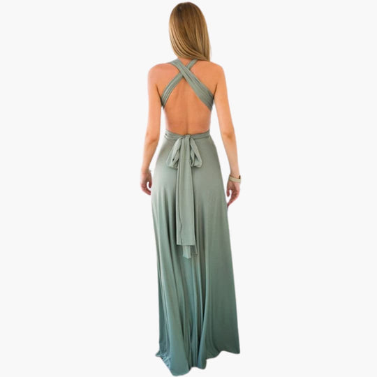 Women’s Convertible Maxi Dress with Backless Design and Adjustable Waist