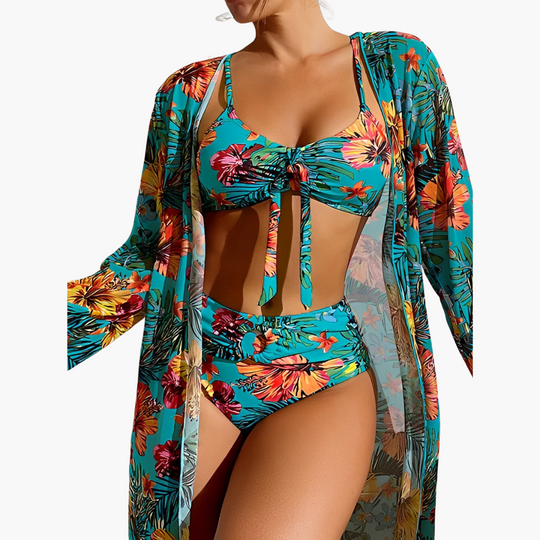 Women’s Three-Piece Bikini Set with Cover-Up Skirt