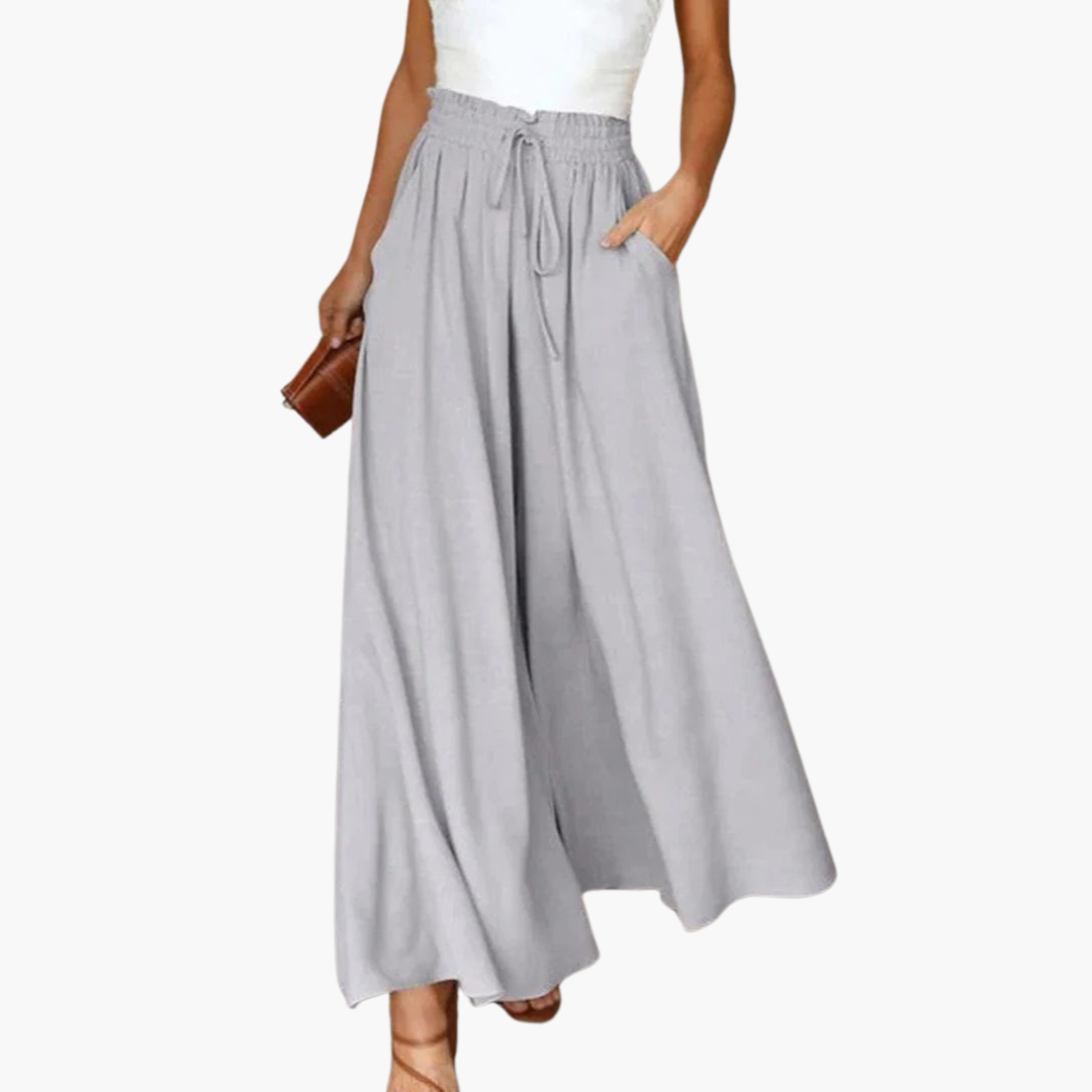 Women’s Wide-Leg Trousers with High Waist and Elastic Waistband