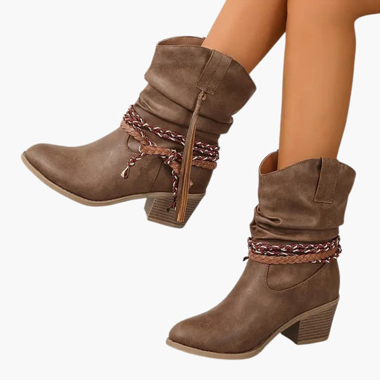 Women’s Block Heel Ankle Boots with Braided Straps