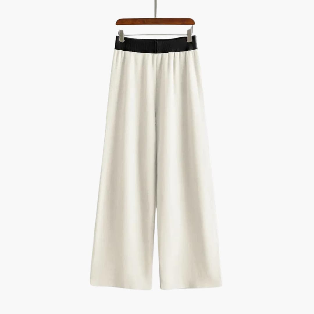 Women's Sweater Set with V-Neck Design and Wide-Leg Trousers