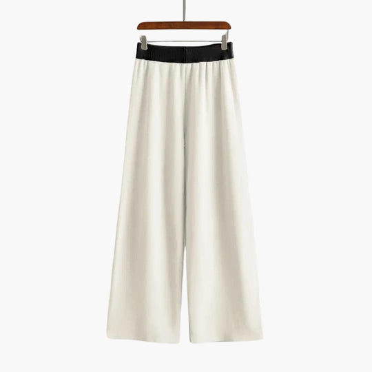 Women's Sweater Set with V-Neck Design and Wide-Leg Trousers