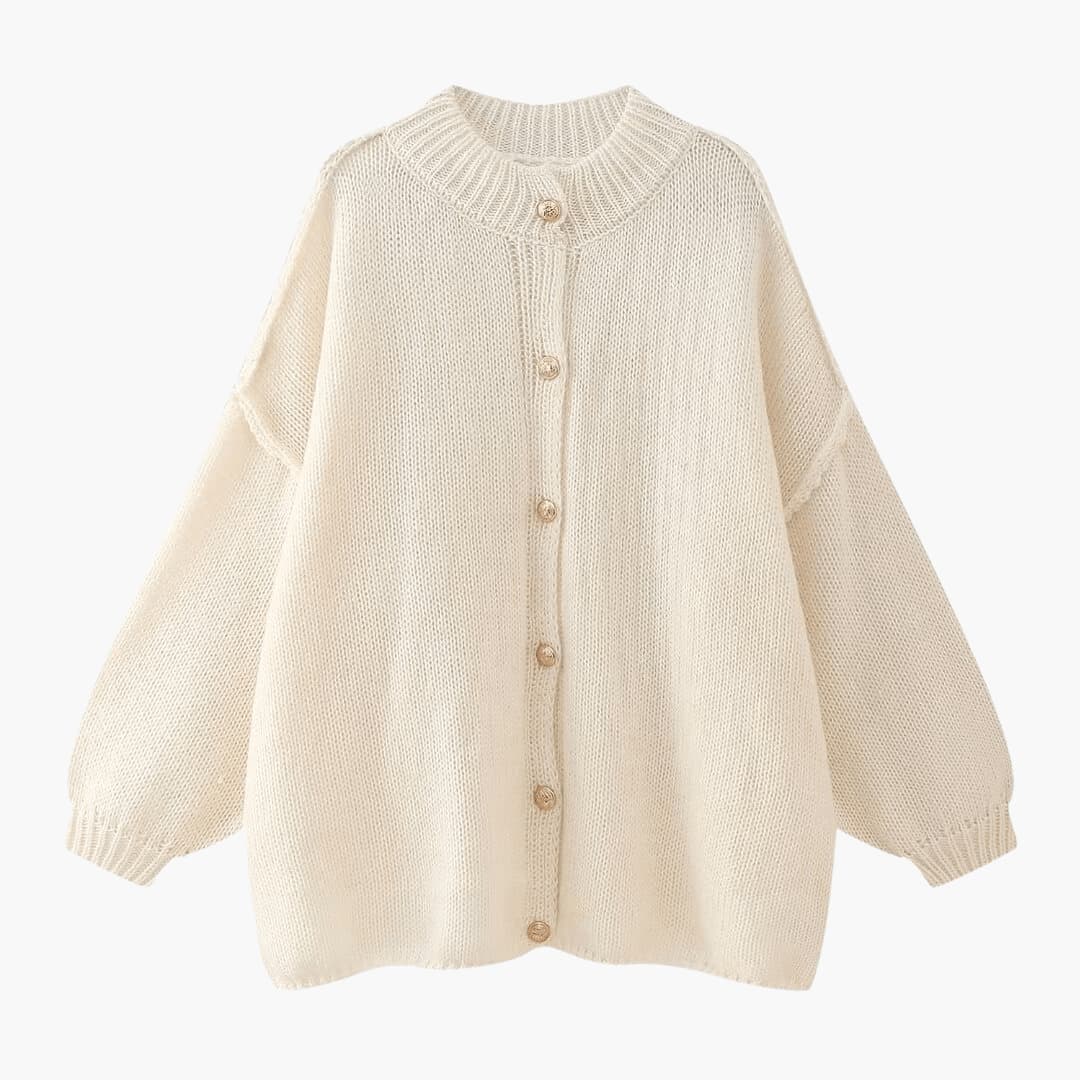Women's Oversized Knit Cardigan with Button-Up Front and Ribbed Cuffs