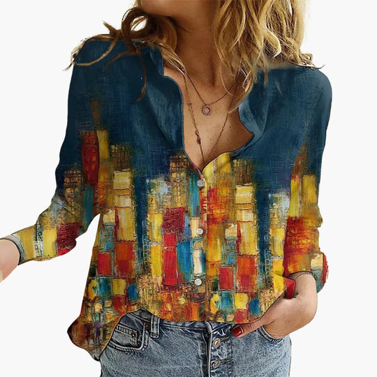 Women’s Blouse with Button Front and Roll-Up Sleeves