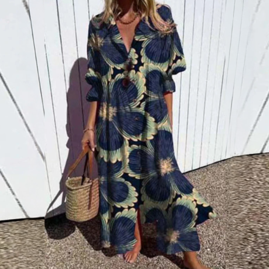 Women's Maxi Dress with Floral Design and Pockets