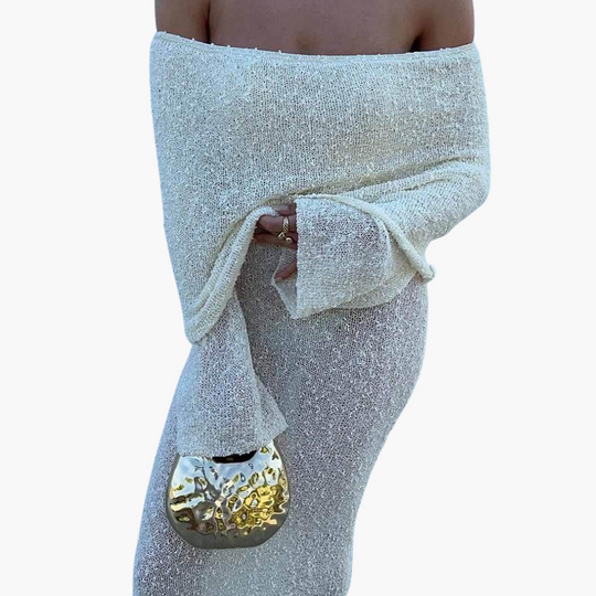 Women’s Off-Shoulder Maxi Dress with Decorative Finish