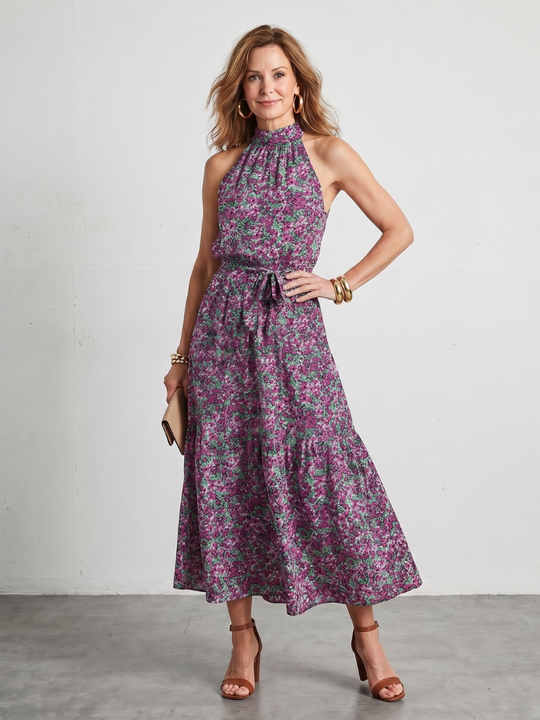 Anise | High Neck Floral Tiered Midi Dress