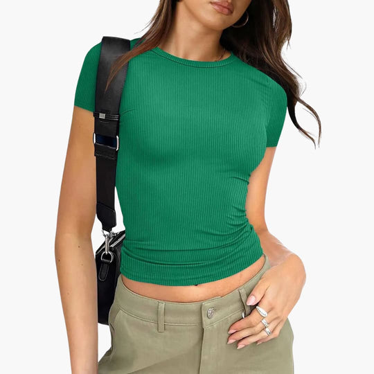 Women’s Cropped T-shirt with Ribbed Texture and Slim Fit