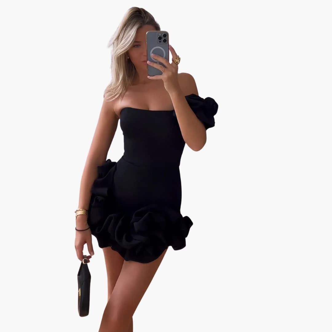 Women’s Satin Dress with One-Shoulder and Ruffle