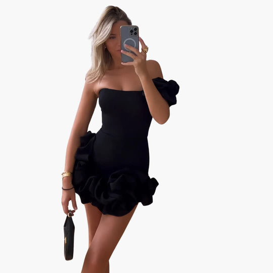 Women’s Satin Dress with One-Shoulder and Ruffle