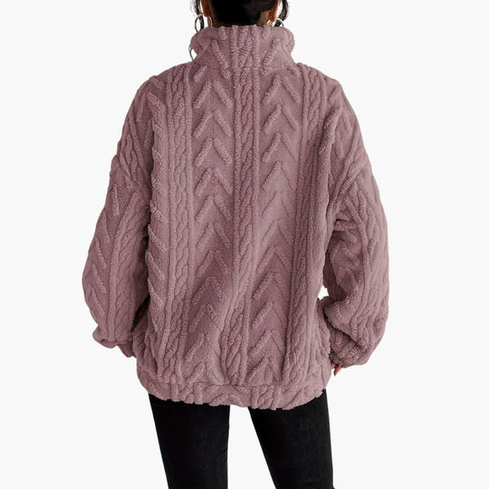 Cable Knit Half-Zip Fleece Sweatshirt - Cosy Fit for Women - Made by Jessica