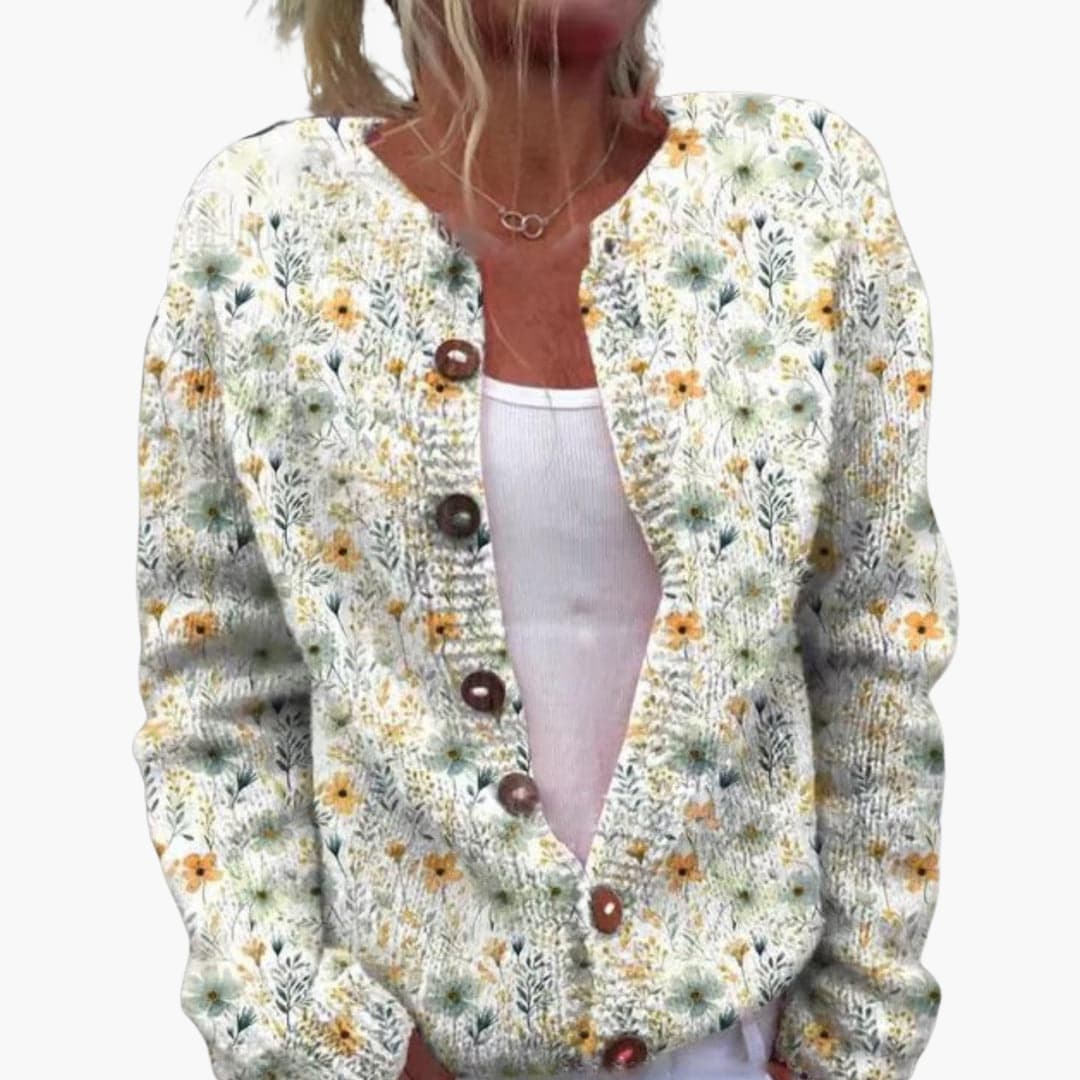 Women’s Floral  Cardigan with Long Sleeves and Ribbed Hem