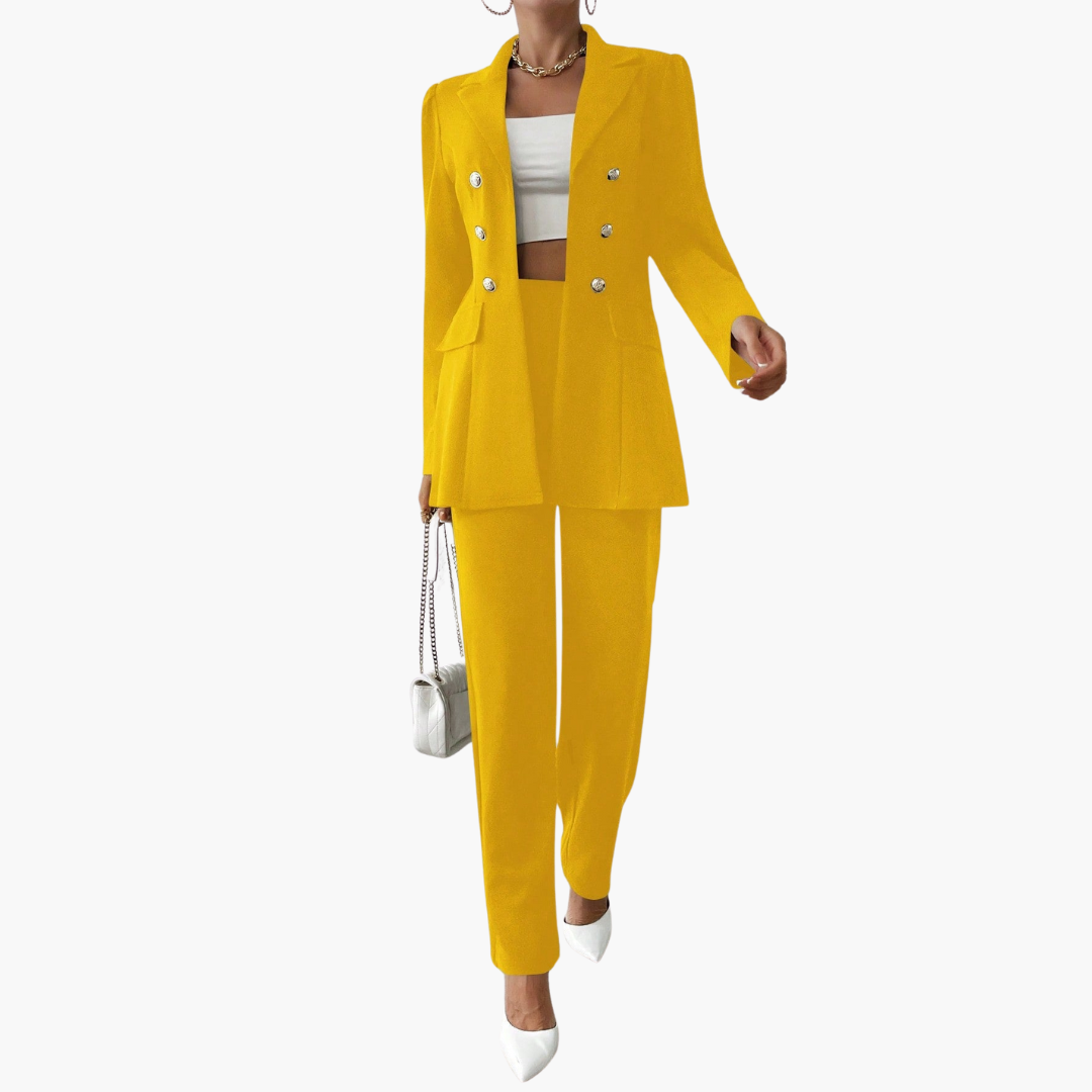 Women's Blazer Set with Notched Lapel and Straight Leg Trousers