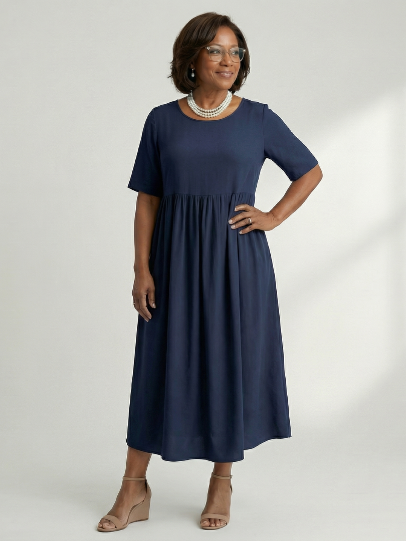 Ciren | Simple Gather Midi Dress