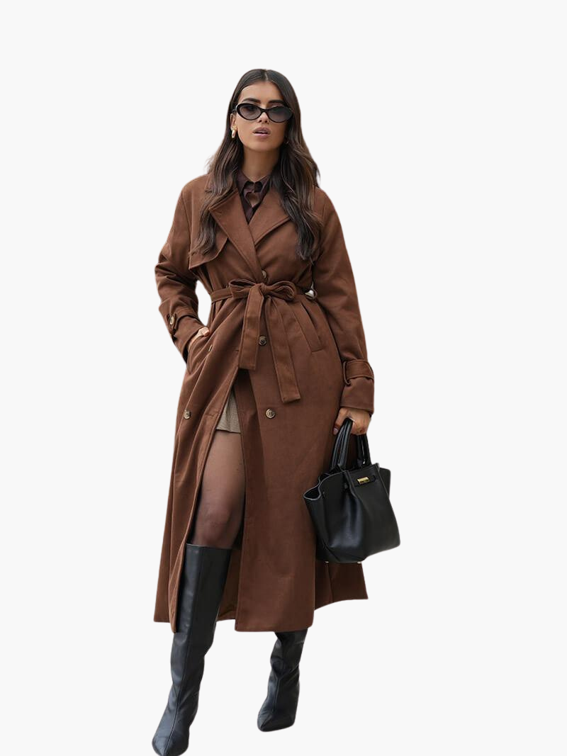 Women’s Double-Breasted Trench Coat with Belted Waist