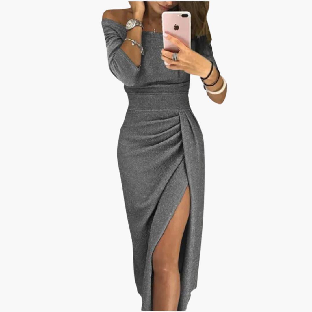 Women's Evening Gown with Off-Shoulder Design and Side Split