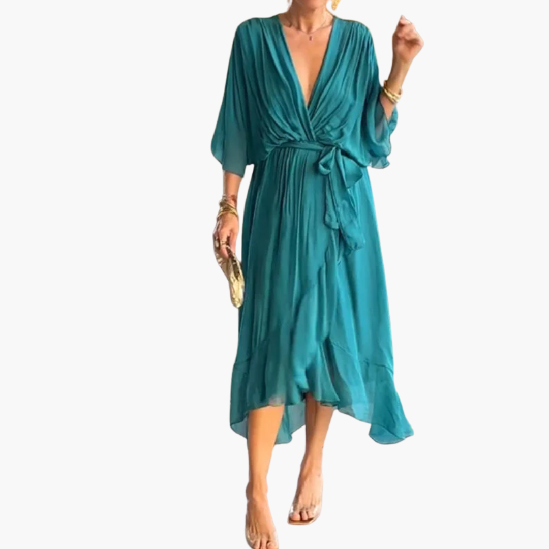 Women’s Midi Dress with Tie and Sleeves