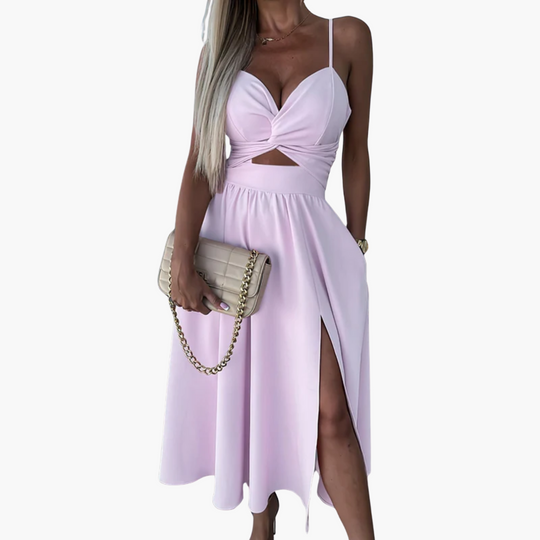Women’s Midi Dress with Twist Front and Cut-Out