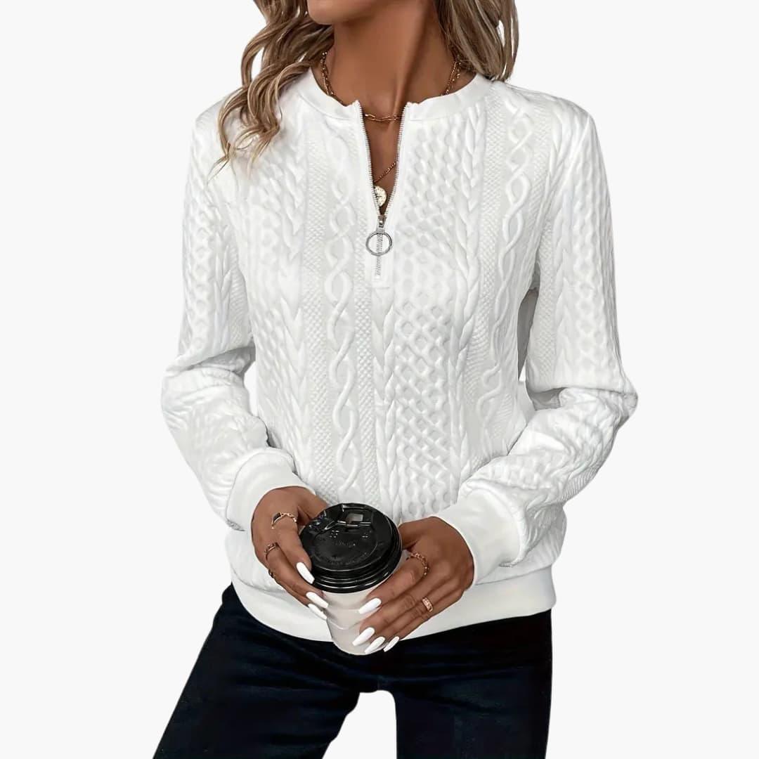 Cable Knit Zip Sweater – Women's Long Sleeve Pullover - Made by Jessica