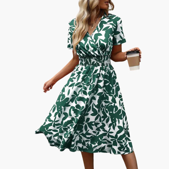 Women's Wrap Dress with V-Neck and Elastic Waist