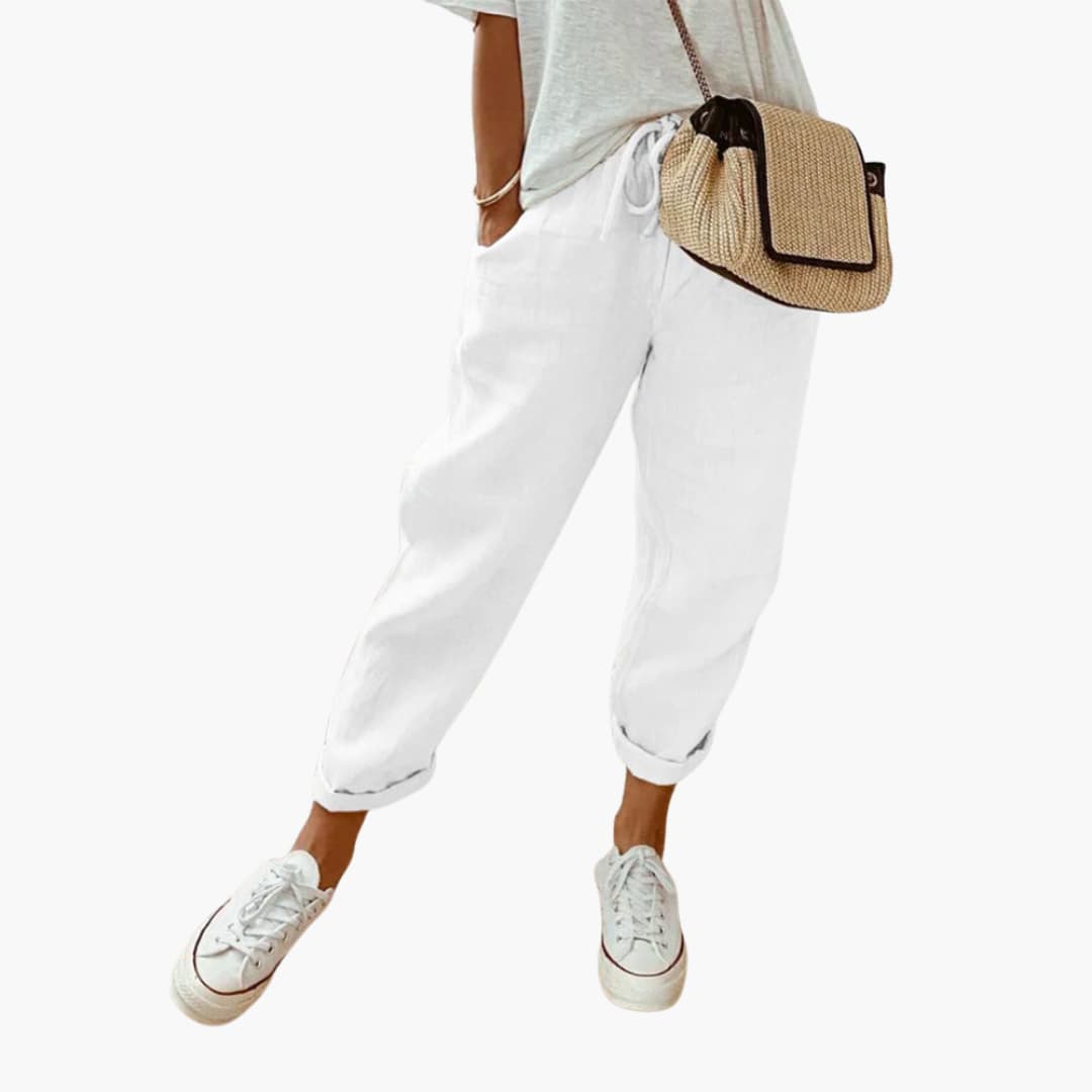 Women’s summer trousers with drawstring waist and cuffed hems