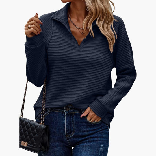 Women’s Jumper with Quarter-Zip Neckline and Ribbed Knit Texture