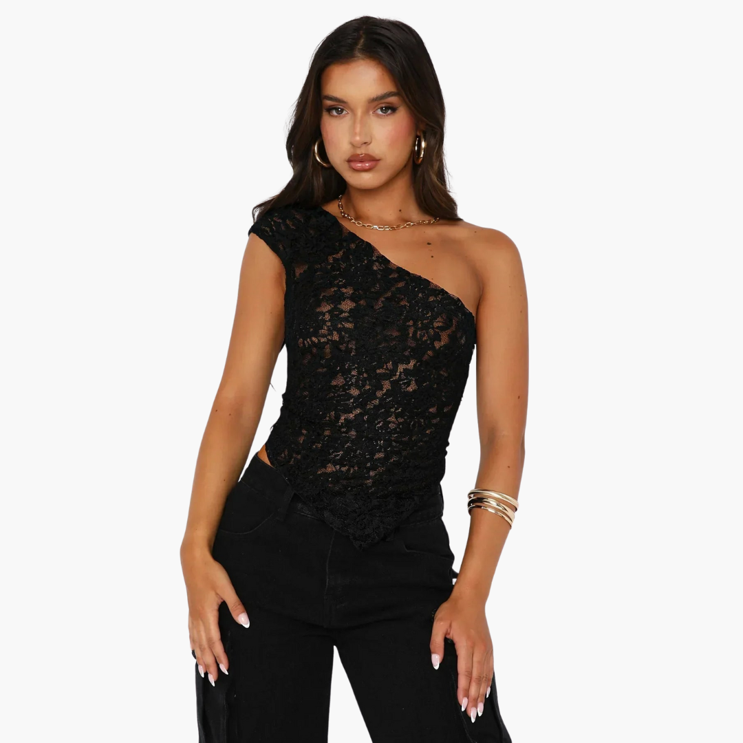 Women’s One-Shoulder Top with Lace and Asymmetric Design