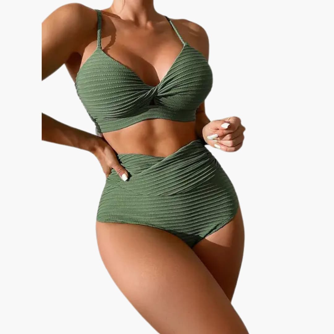 Women’s Bikini Set with High - Waisted Bottoms and Leopard Print