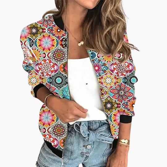 Women’s Jacket with Zip Fastening and Floral Print