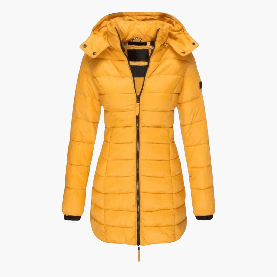 Women’s Hooded Quilted Puffer Coat with Detachable Hood and Tailored Fit