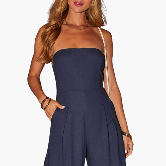 Women’s Straight-Leg Jumpsuit with Plain Woven Finish