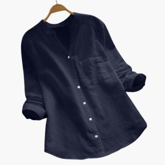 Women's Blouse with Button Front and Stand Collar