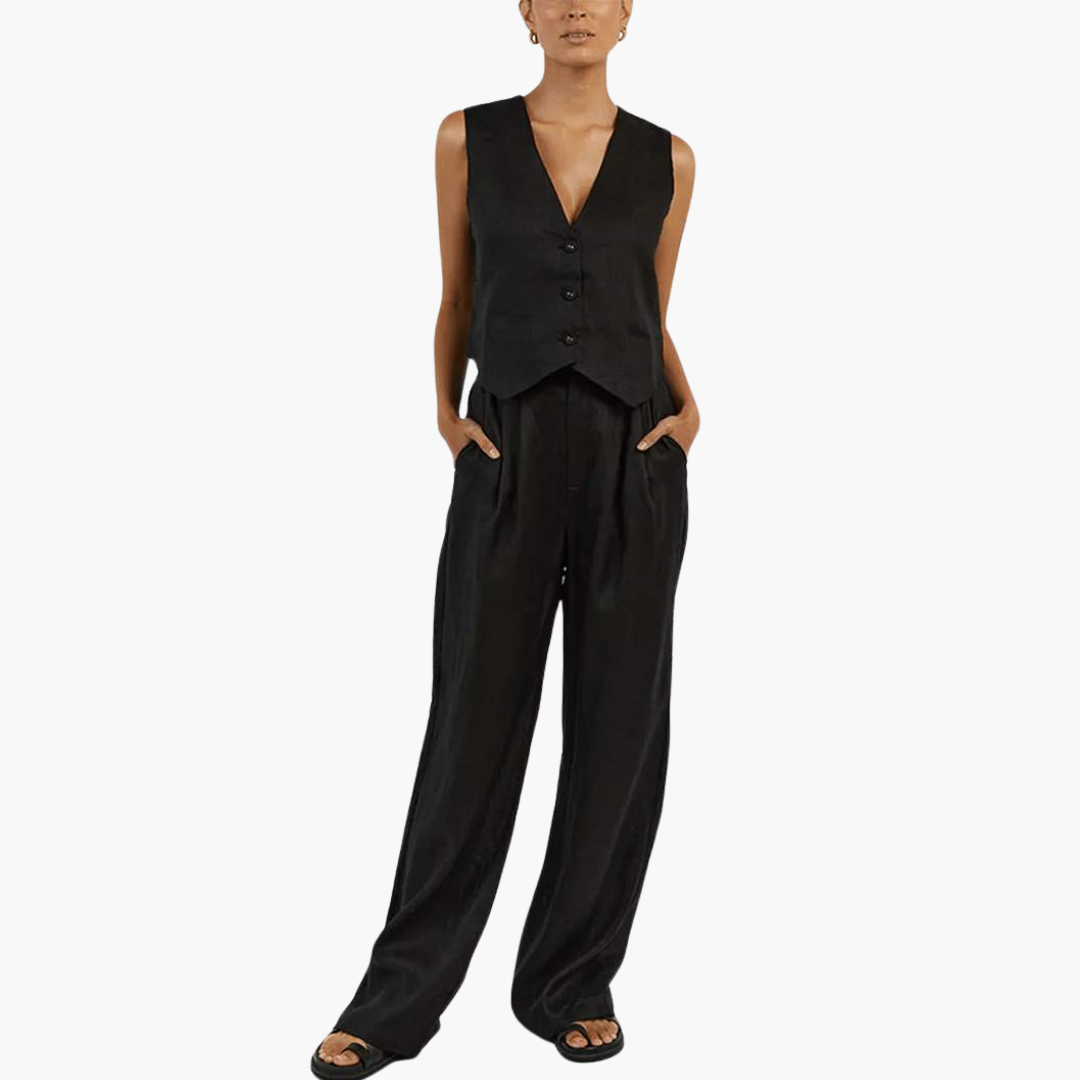 Women’s V-Neck Vest and Wide-Leg Trousers Set