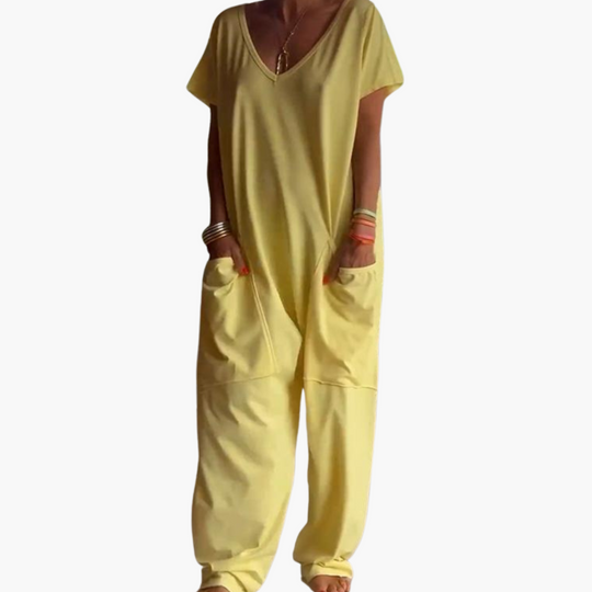 Women’s V-Neck Jumpsuit with Relaxed Drape